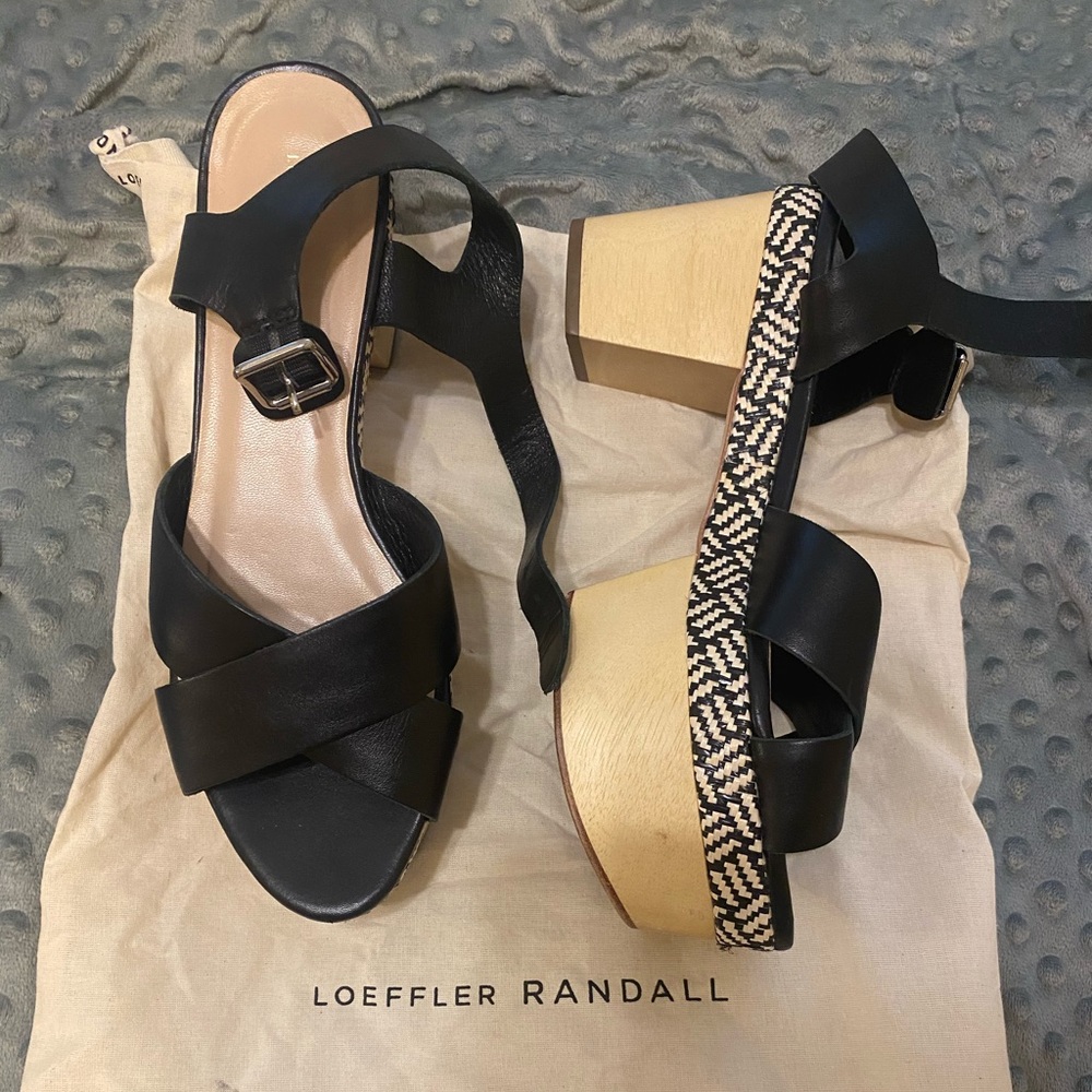 COPY - Loeffler Randall wooden platform leather sandals.